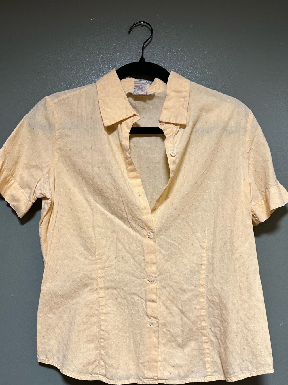 Cherokee Women's 100% Cotton Short Sleeve Button Front Blouse - Pale Yellow